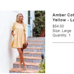 Amber Cotton Pocketed Puff Sleeve Dress - Yellow - Large
